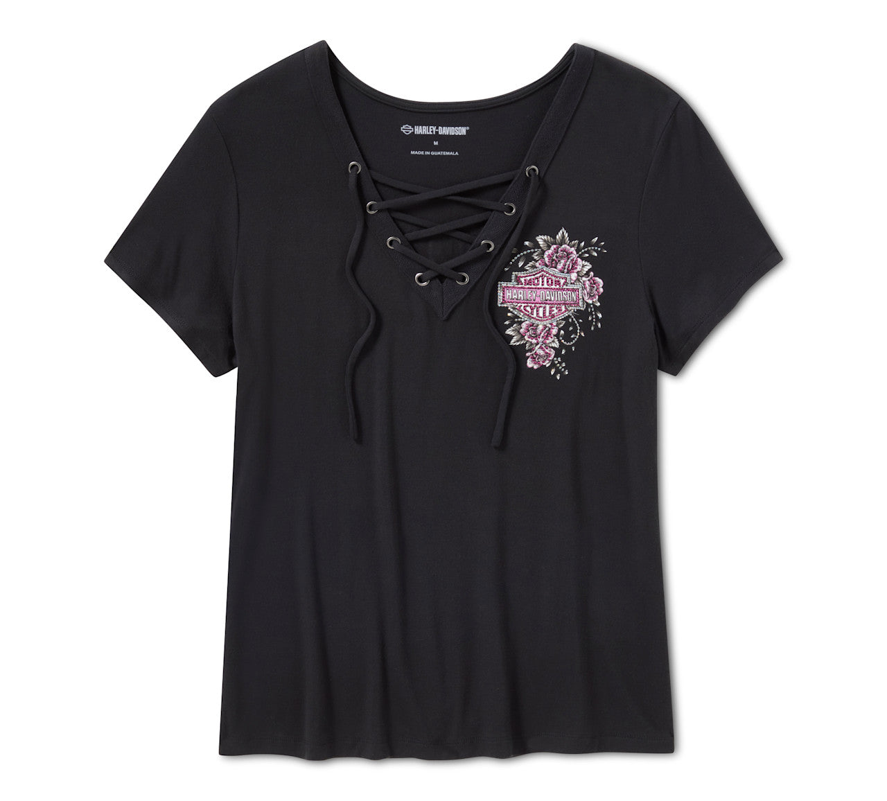 Harley-Davidson Women's Bling Angel Wings Short Sleeve Laced Front Tee