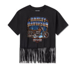 Harley-Davidson Women's Bling Chrome Fringe Hem Boxy Short Sleeve Tee