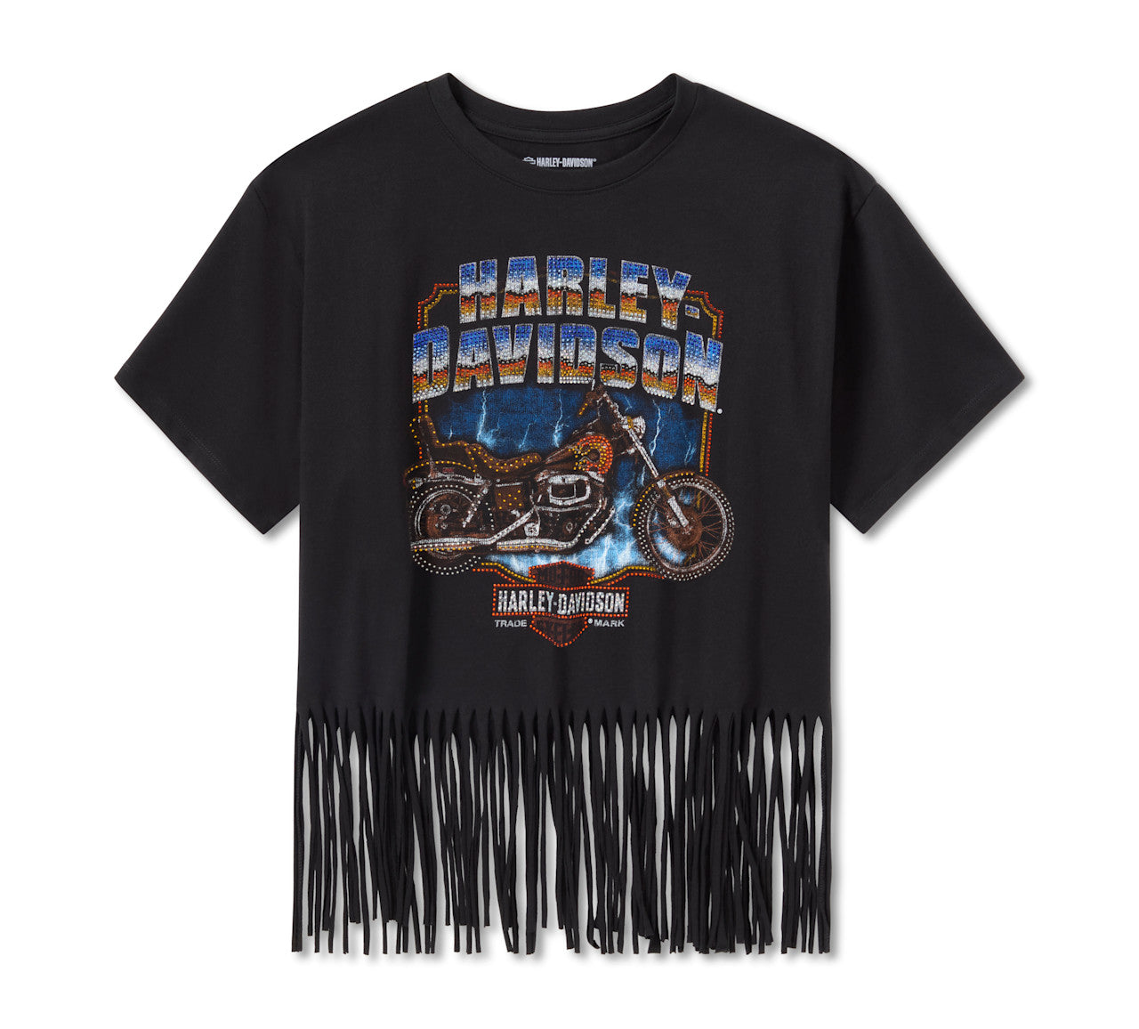 Harley-Davidson Women's Bling Chrome Fringe Hem Boxy Short Sleeve Tee