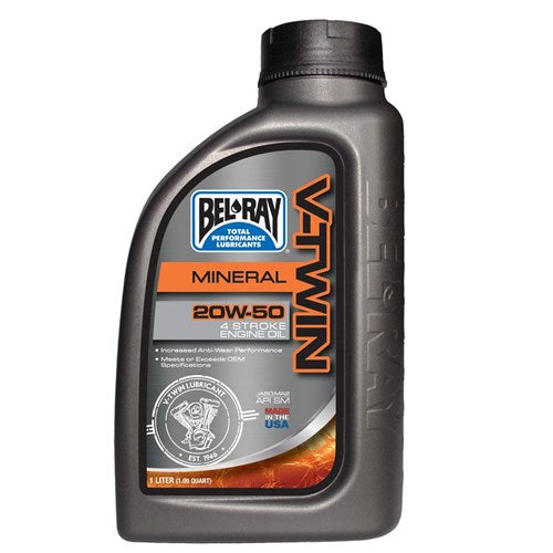 BELRAY V-TWIN MINERAL ENGINE OIL 20W-50 1 LITRE (12 TO A BOX - 301829150160) [SPC01]