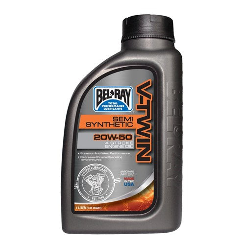 BELRAY V-TWIN SEMI-SYNTHETIC ENGINE OIL 20W-50 1 LITRE (12 TO A BOX - 301389150160) [SPC01]