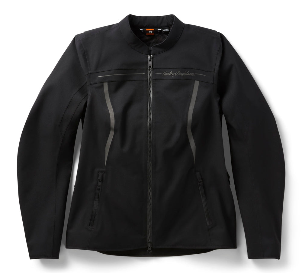 Black jacket with gray accents on a white background