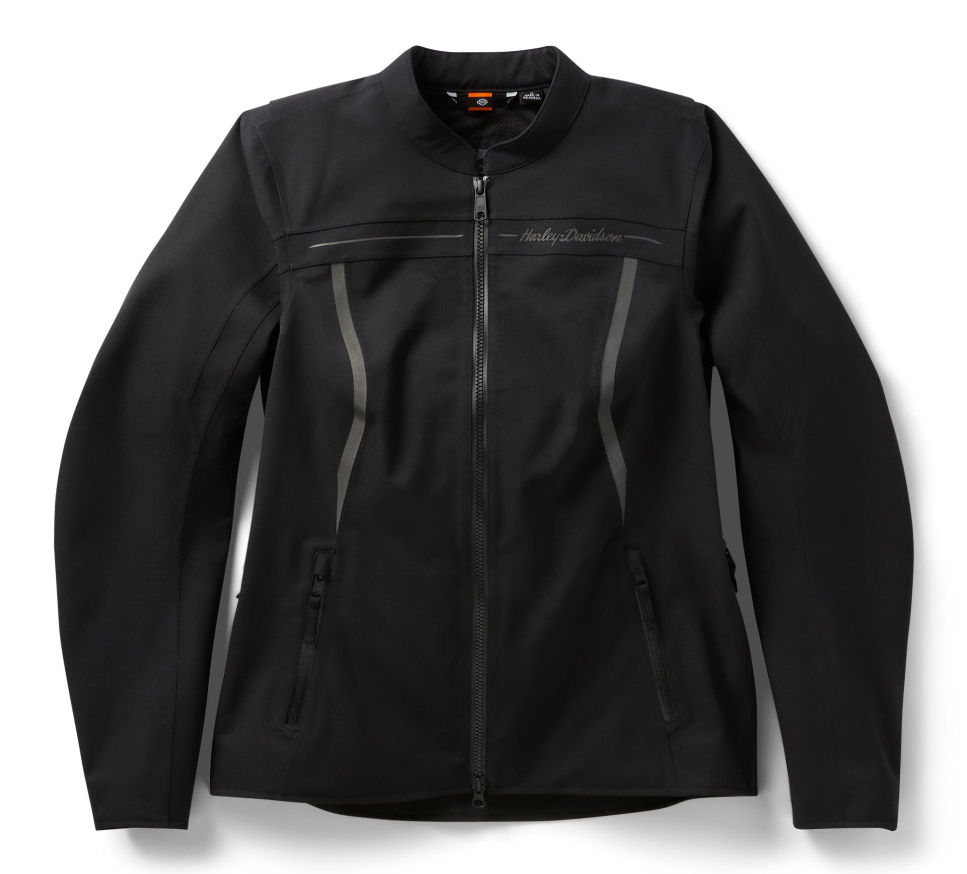 Black jacket with gray accents on a white background
