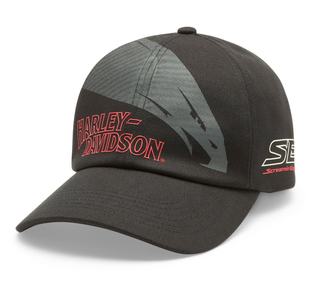 Black and gray cap with Harley-Davidson logo on a white background