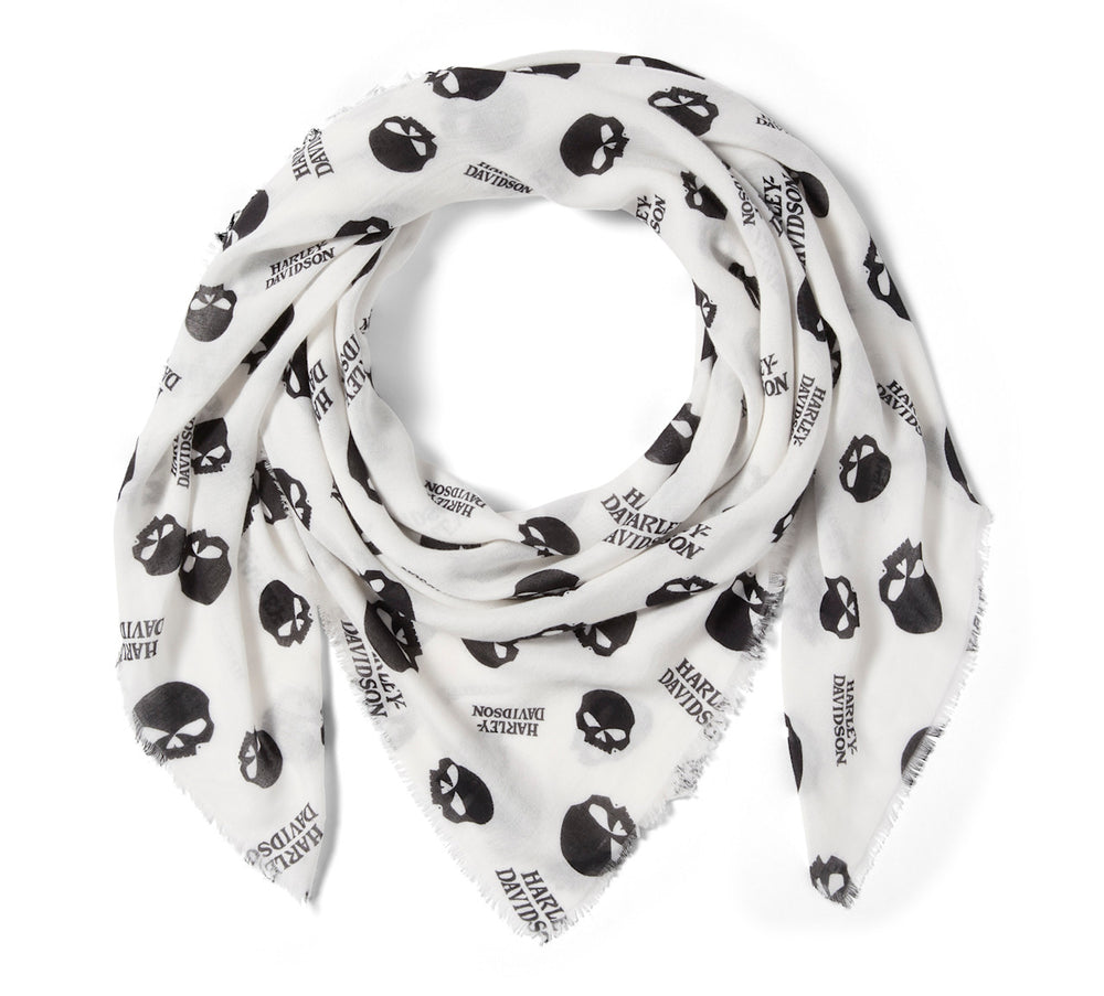 Women's Willie G Skull Shawl - Print - Cloud Dancer & Harley Black
