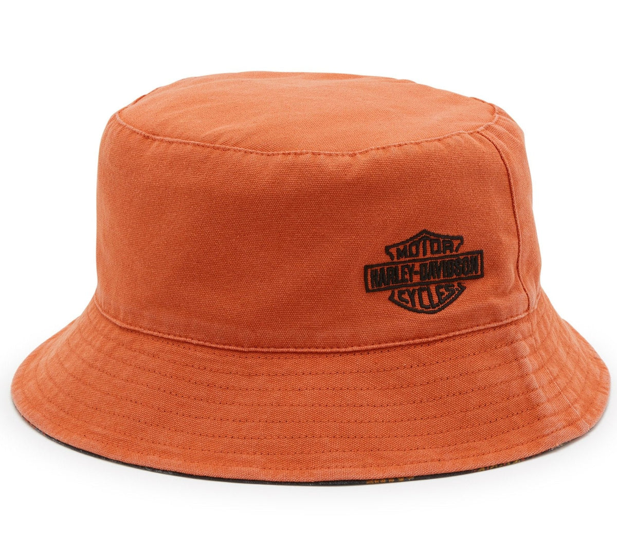 Harley-Davidson Men's '80s All-Over Print Eagle Reversible Bucket Fit Hat, Black/Orange