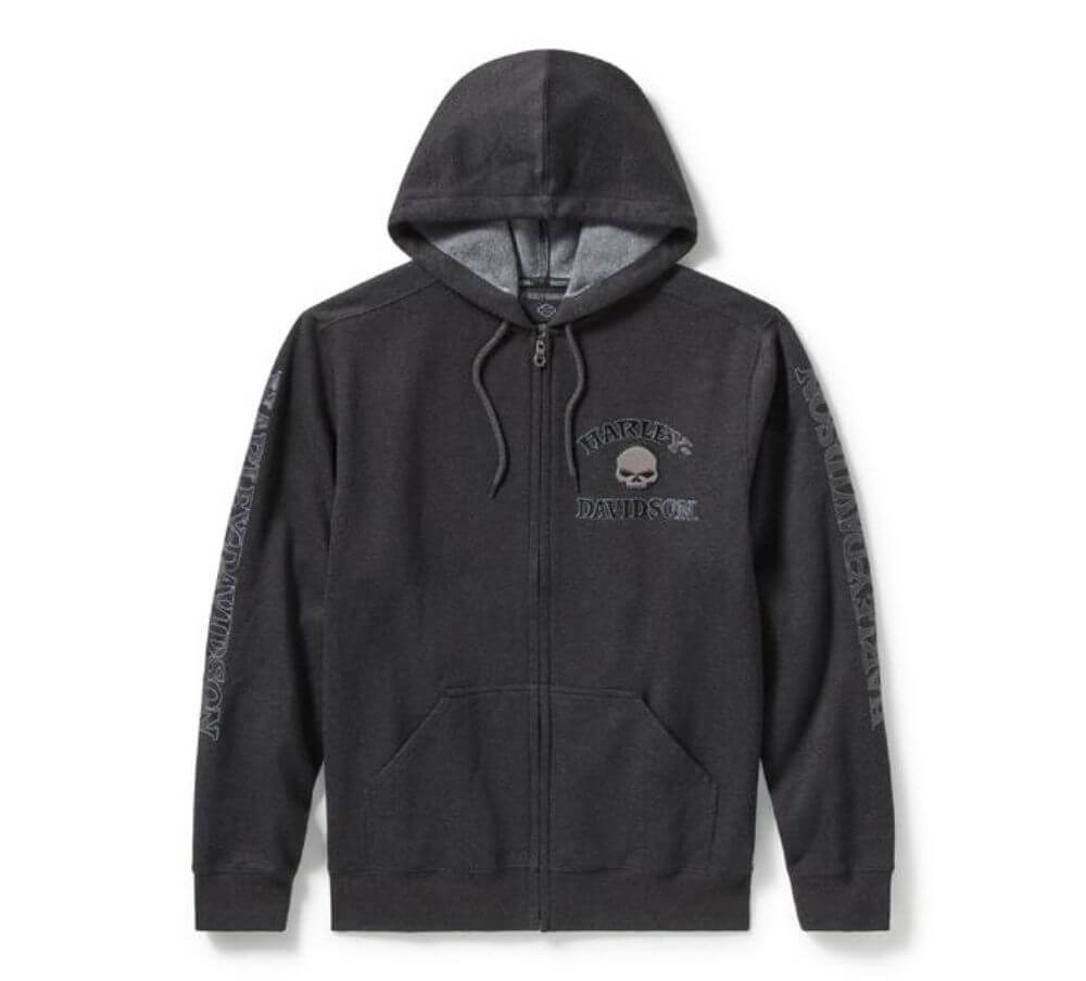 Harley-Davidson Men's Willie G Skull Zip Up Hoodie Grey