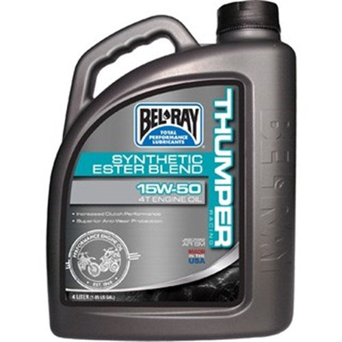 BELRAY THUMPER RACING SYNTHETIC ESTER BLEND 4T ENGINE OIL 15W-50 4 LITRE (4 TO A BOX - 300926150185) [SPC01]