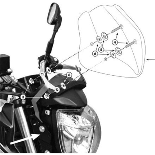 GIVI SPECIFIC WINDSCREEN FITTING KIT - SUZUKI GSR600 06-11 (NEEDS SCREEN 247A)  [ONC01]