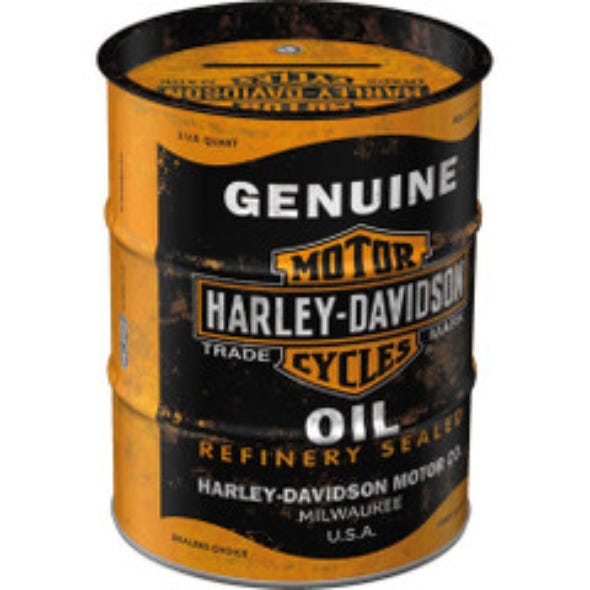 HARLEY-DAVIDSON OIL-BARREL MONEY BOX HD GENUIME OIL