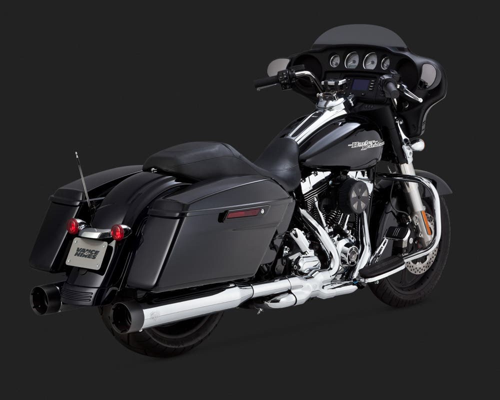 VANCE AND HINES OVERSIZE 450 TITAN SLIPON MUFFLERS WITH BLACK TIPS FOR TOURING TO 2016