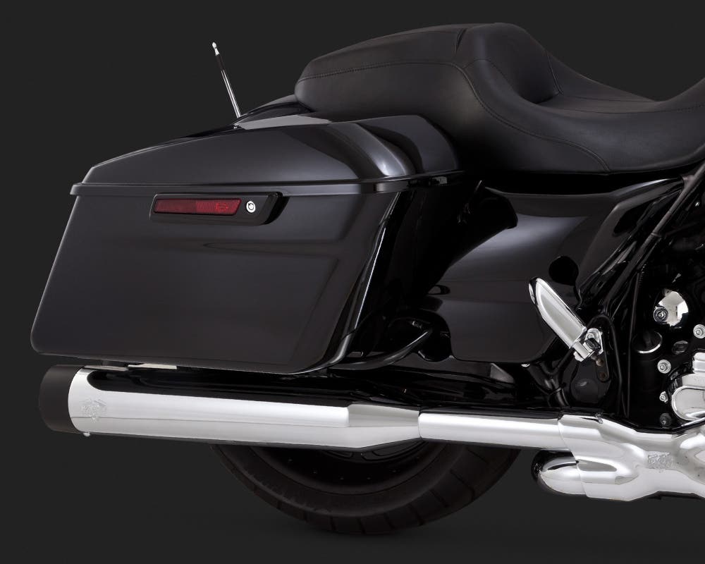 VANCE AND HINES OVERSIZE 450 TITAN SLIPON MUFFLERS WITH BLACK TIPS FOR TOURING TO 2016