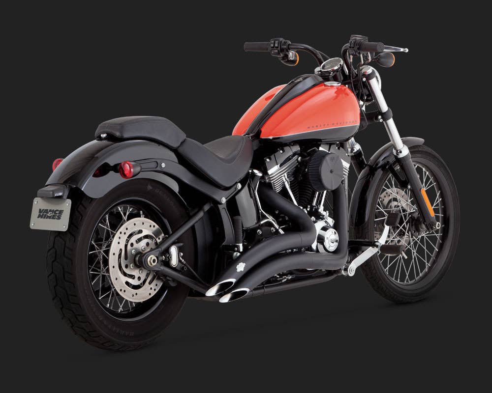 VANCE AND HINES BIG RADIUS 2:2 EXHAUST BLACK FOR SOFTAIL 86-11 (86-06 MODELS NEED V16925 O2 SENSOR BUNGS)