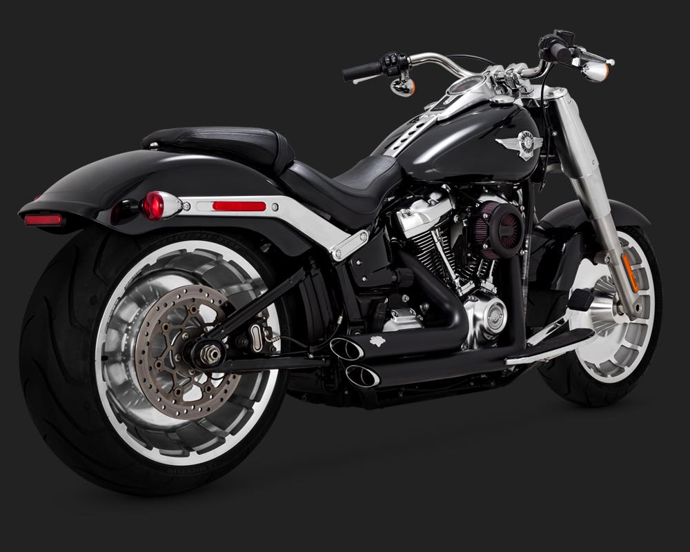 VANCE AND HINES SHORTSHOTS STAGGERED EXHAUST BLACK FOR SOFTAIL 18 (FITS FATBOY & BREAKOUT & FXDR)