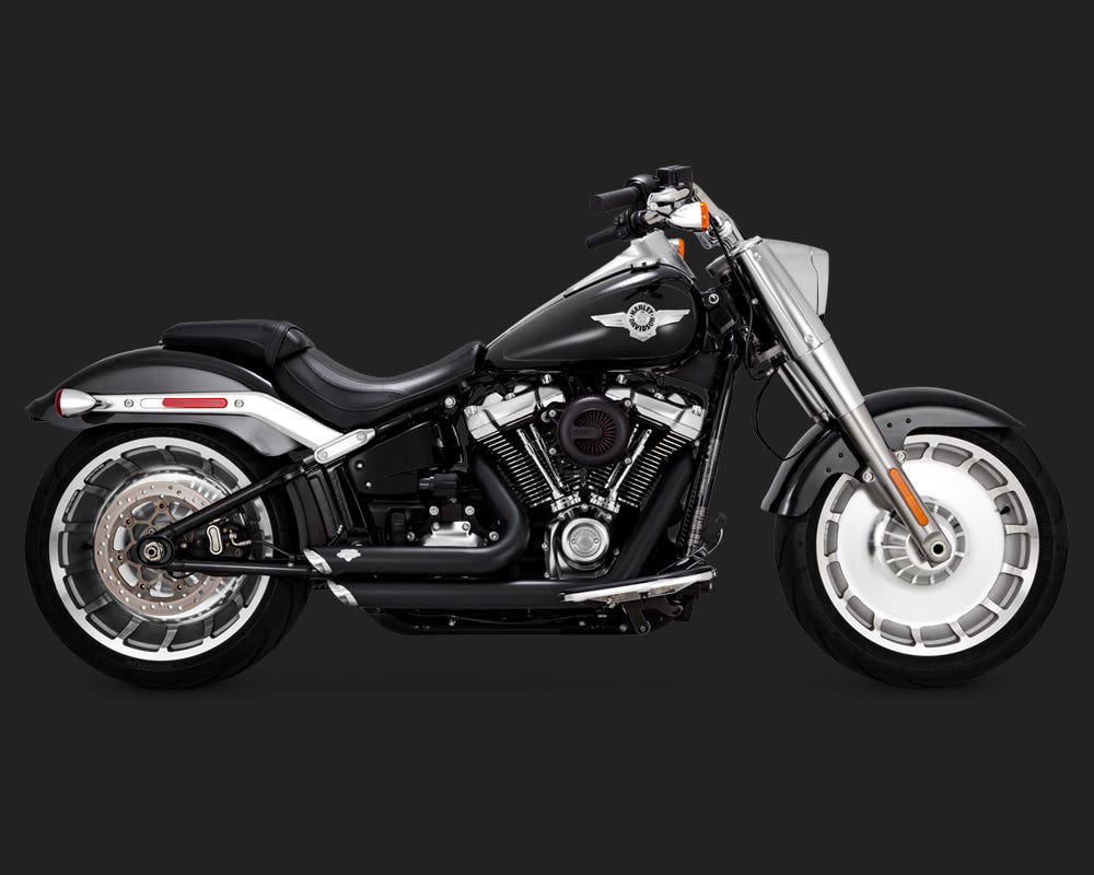 VANCE AND HINES SHORTSHOTS STAGGERED EXHAUST BLACK FOR SOFTAIL 18 (FITS FATBOY & BREAKOUT & FXDR)