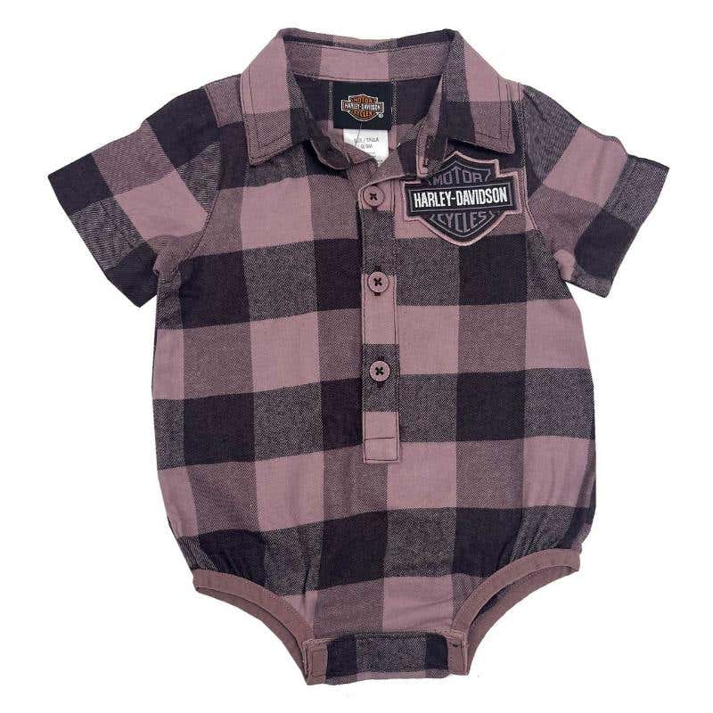 HARLEY-DAVIDSON YOUTH BABY GIRLS BAR & SHIELD NEWBORN PLAID SHIRT CREEPER  PURPLE