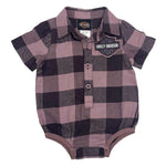 HARLEY-DAVIDSON YOUTH BABY GIRLS BAR & SHIELD NEWBORN PLAID SHIRT CREEPER  PURPLE