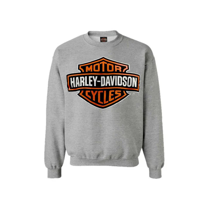 Joe Rascal X Harley-Davidson  Grey Bar and Shield Crew Neck Jumper - With Orange Logo
