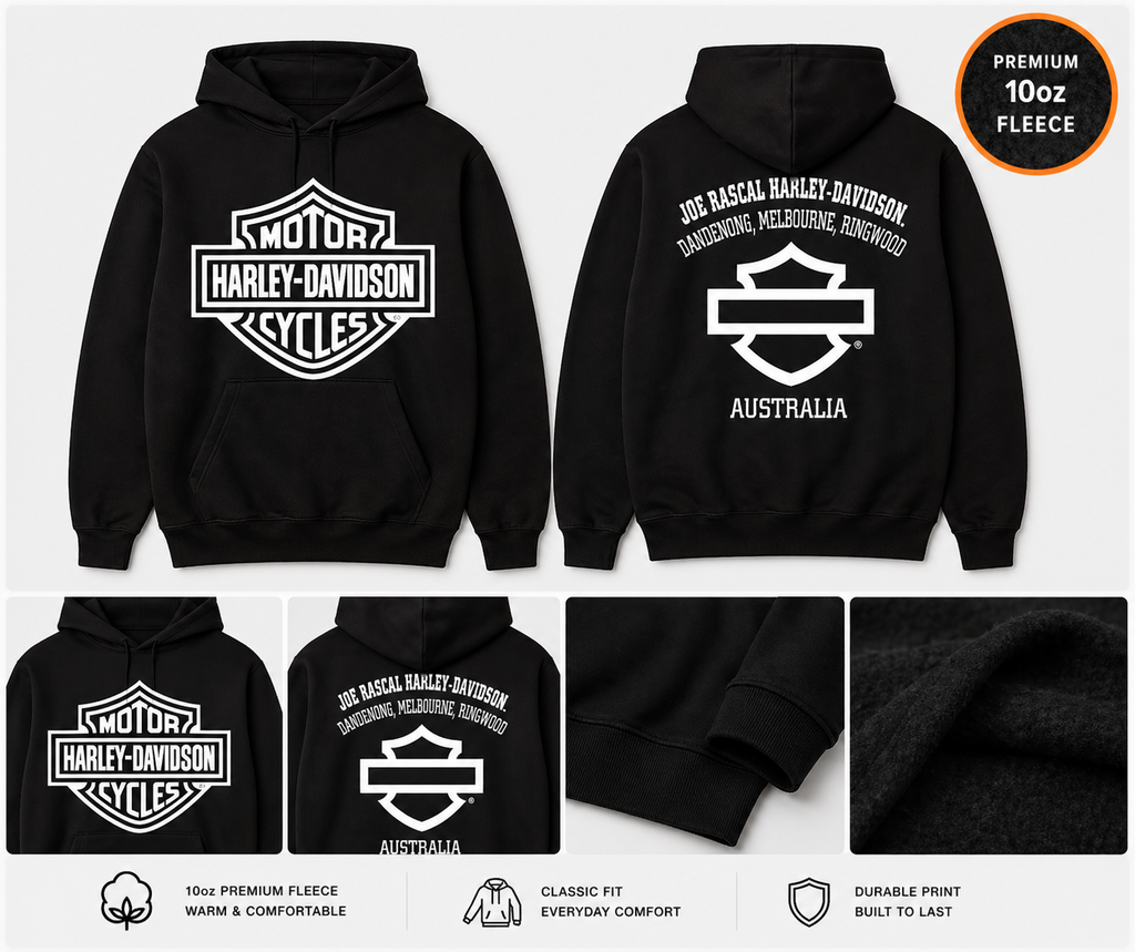 Harley-Davidson Men’s Bar & Shield Hoodie – Black | 10oz Premium Fleece | Exclusive Joe Rascal Back Print
