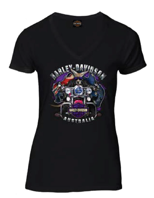Joe Rascal x Harley-Davidson® Women’s Boomer Short Sleeve V-Neck T-Shirt – Black