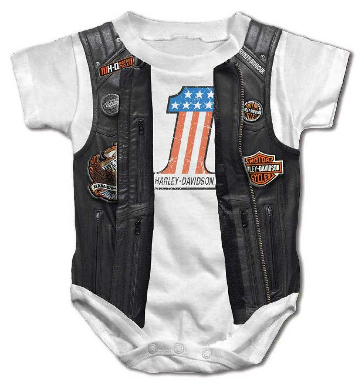 HARLEY-DAVIDSON YOUTH PRINTED FAUX LEATHER VEST SHORT SLEEVE CREEPER