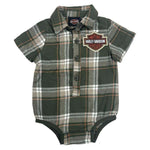 HARLEY-DAVIDSON YOUTH BABY BOYS BAR & SHIELD NEWBORN PLAID SHIRT CREEPER  GREEN