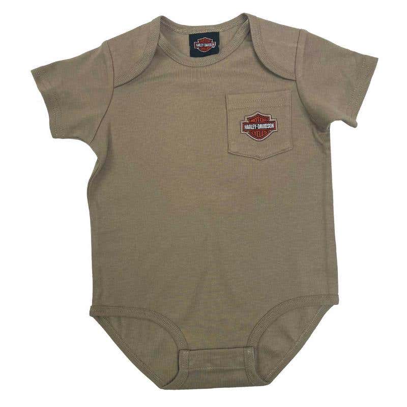 HARLEY-DAVIDSON YOUTH BABY BOYS BAR & SHIELD INFANT CHEST POCKET CREEPER  GREEN