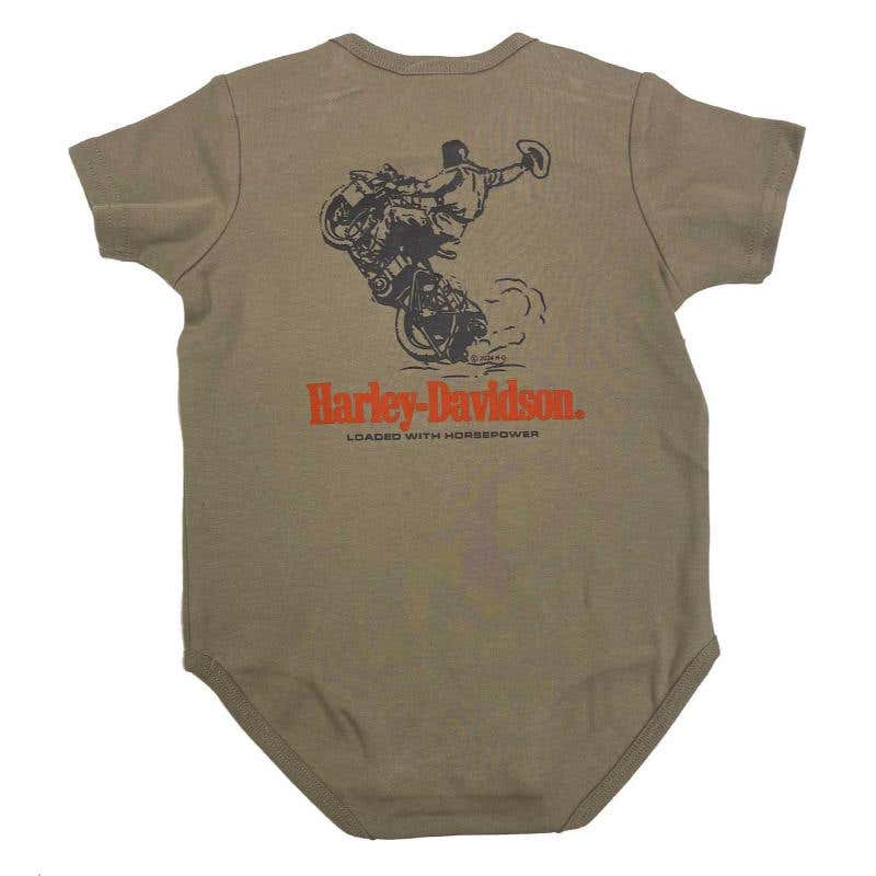 HARLEY-DAVIDSON YOUTH BABY BOYS BAR & SHIELD INFANT CHEST POCKET CREEPER  GREEN