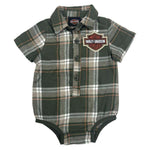 HARLEY-DAVIDSON YOUTH BABY BOYS BAR & SHIELD INFANT PLAID SHIRT CREEPER  GREEN