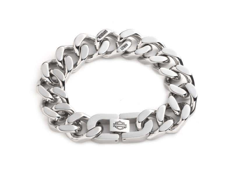 HARLEY-DAVIDSON MENS MENS 8 INCH H-D CURB CHAIN BAR & SHIELD STAINLESS STEEL BRACELET
