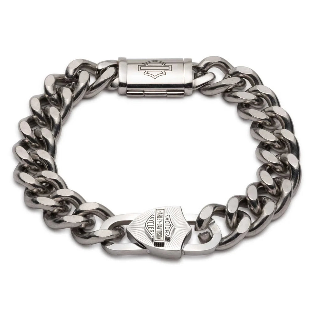 HARLEY-DAVIDSON Men's B&S Padlock Curb Chain Bracelet - Stainless Steel