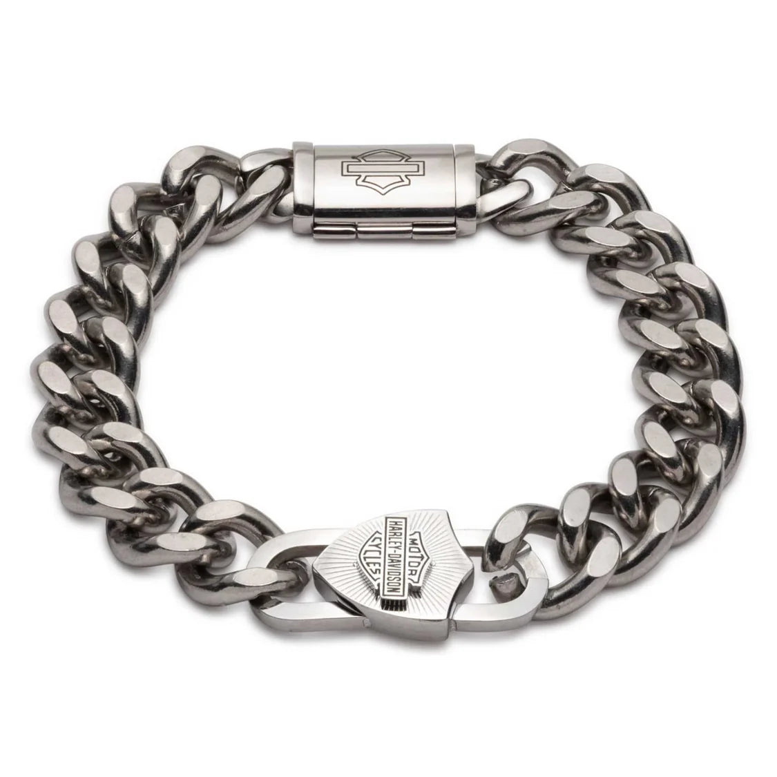 HARLEY-DAVIDSON Men's B&S Padlock Curb Chain Bracelet - Stainless Steel