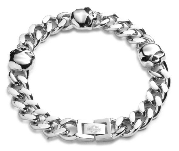 Harley-Davidson ® Men's 9 in. Willie G Skull Curb Chain Bracelet, Stainless Steel