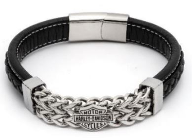 HARLEY-DAVIDSON 9in Bar and Shield Script Logo Leather Cuff Bracelet