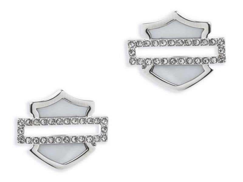 HARLEY-DAVIDSON WOMENS WOMENS MOTHER OF PEARL BAR & SHIELD LOGO STUD EARRINGS - SILVER