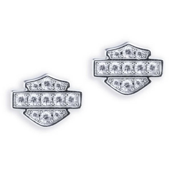 Harley-Davidson Women’s Bar & Shield Pave Stones Stud Earrings – Sterling Silver