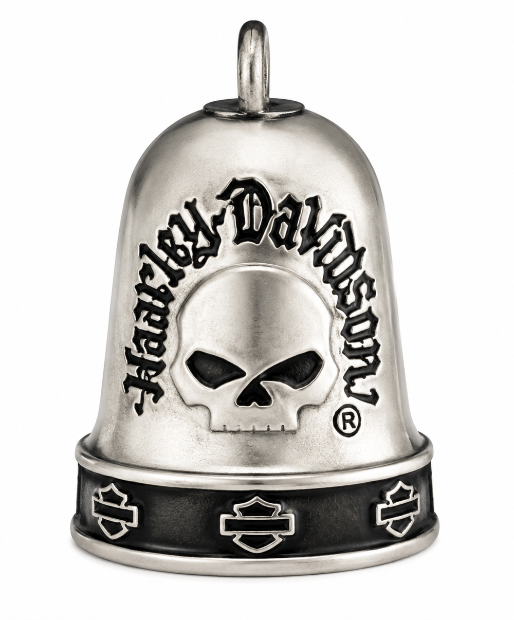 Harley-Davidson And Willie G Skull Ride Bell In Silver Tone t With Blk Enamel
