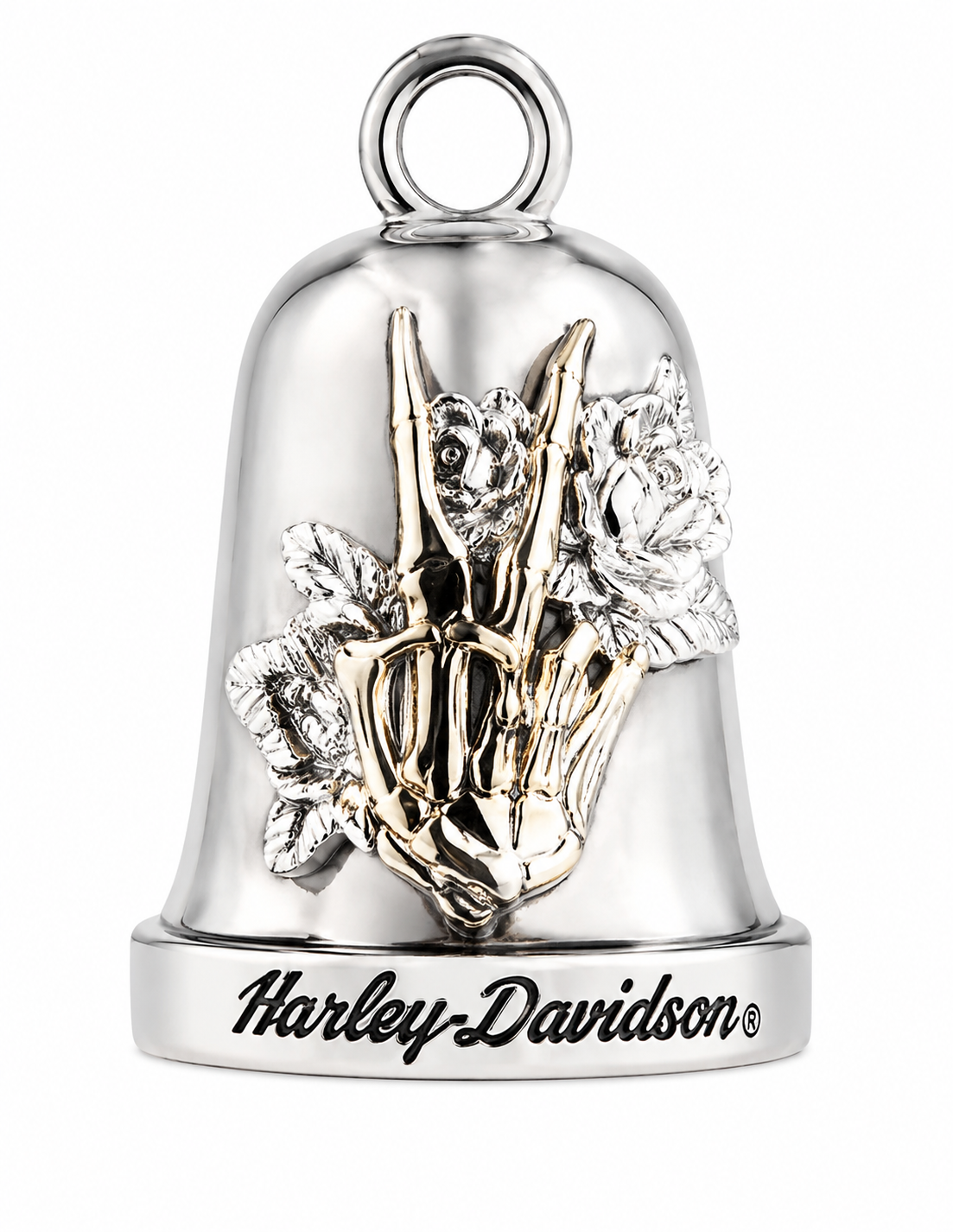 Harley-Davidson Tritone Skeleton Peace Sign With Roses Ride Bell In Tritone