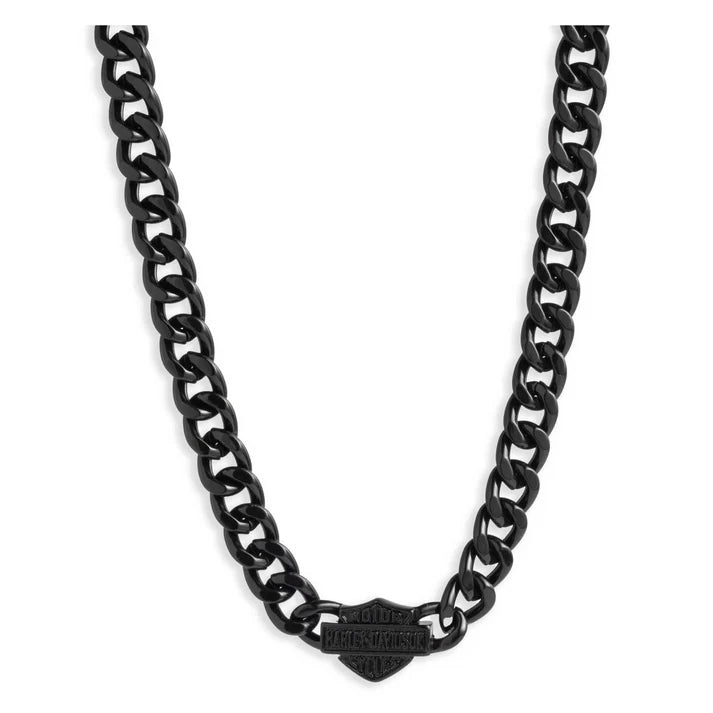 Harley-Davidson Men’s 24" Bar & Shield Curb Link Chain Necklace – Matte Black