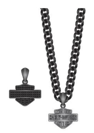 Harley-Davidson 24in Black Bar and Shield Logo Studded Back Pendant Necklace