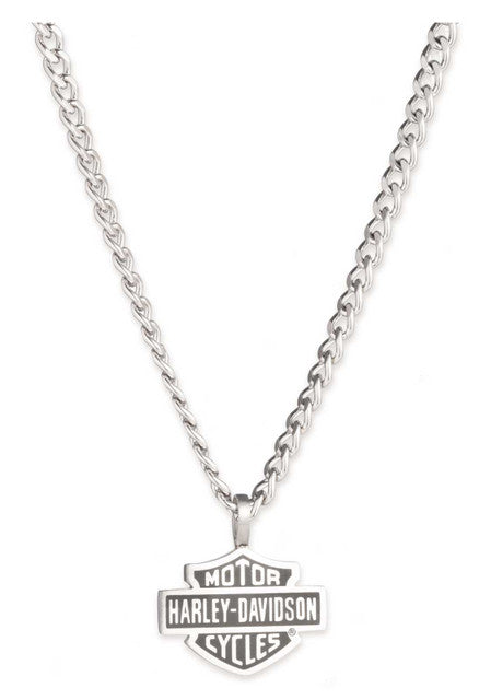 HARLEY-DAVIDSON® Men's 24 in. Bar & Shield Script Chain Necklace, Stainless Steel