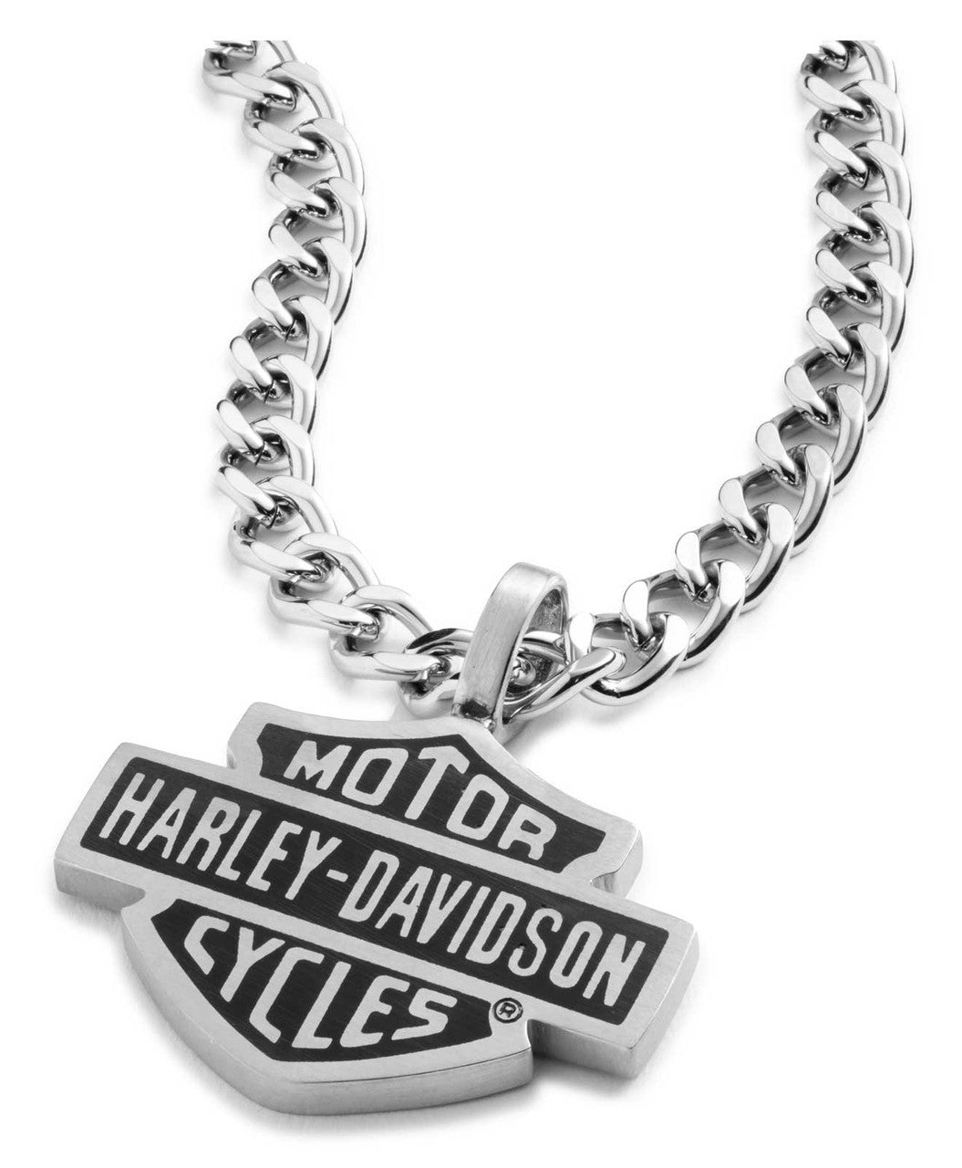 HARLEY-DAVIDSON® Men's 24 in. Bar & Shield Script Chain Necklace, Stainless Steel