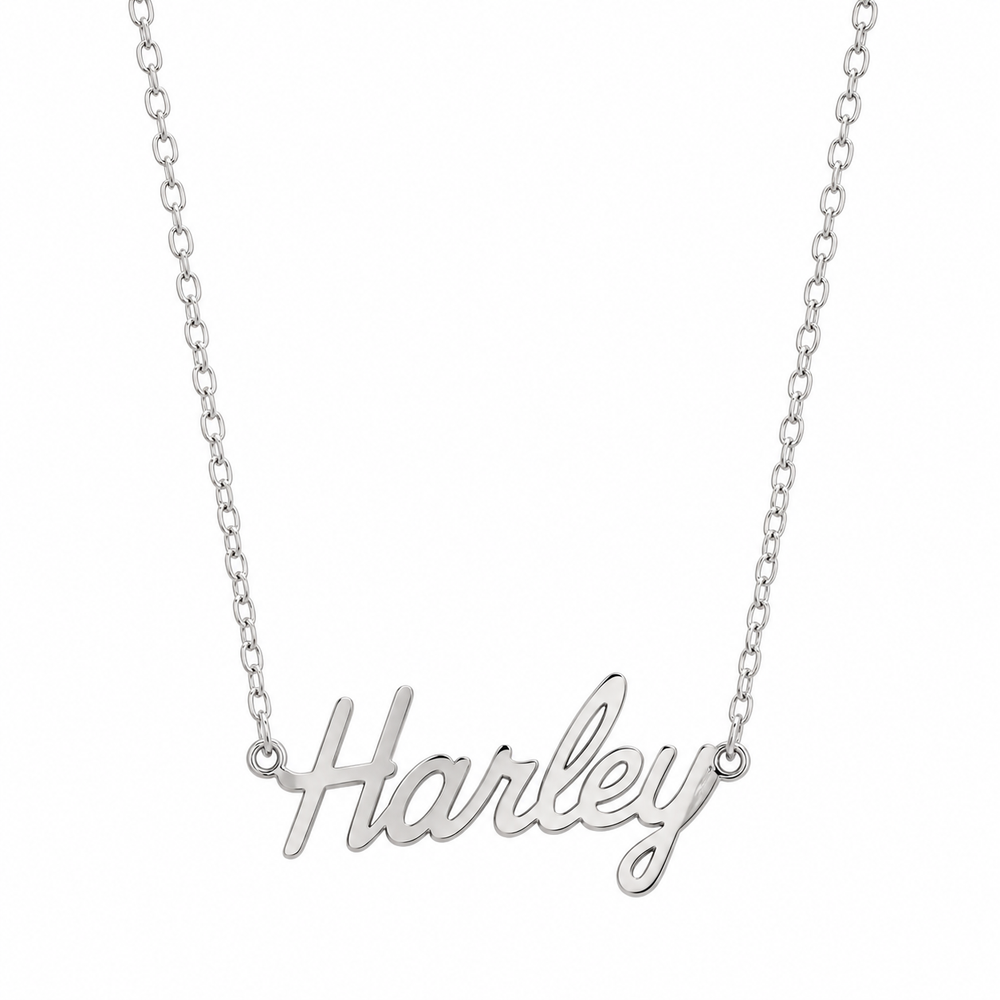 Harley-Davidson Womens 16In Sterling Silver And 0.28 Ct Weight Lab Grown Diamond Harley Cursive Script Pendant Necklace
