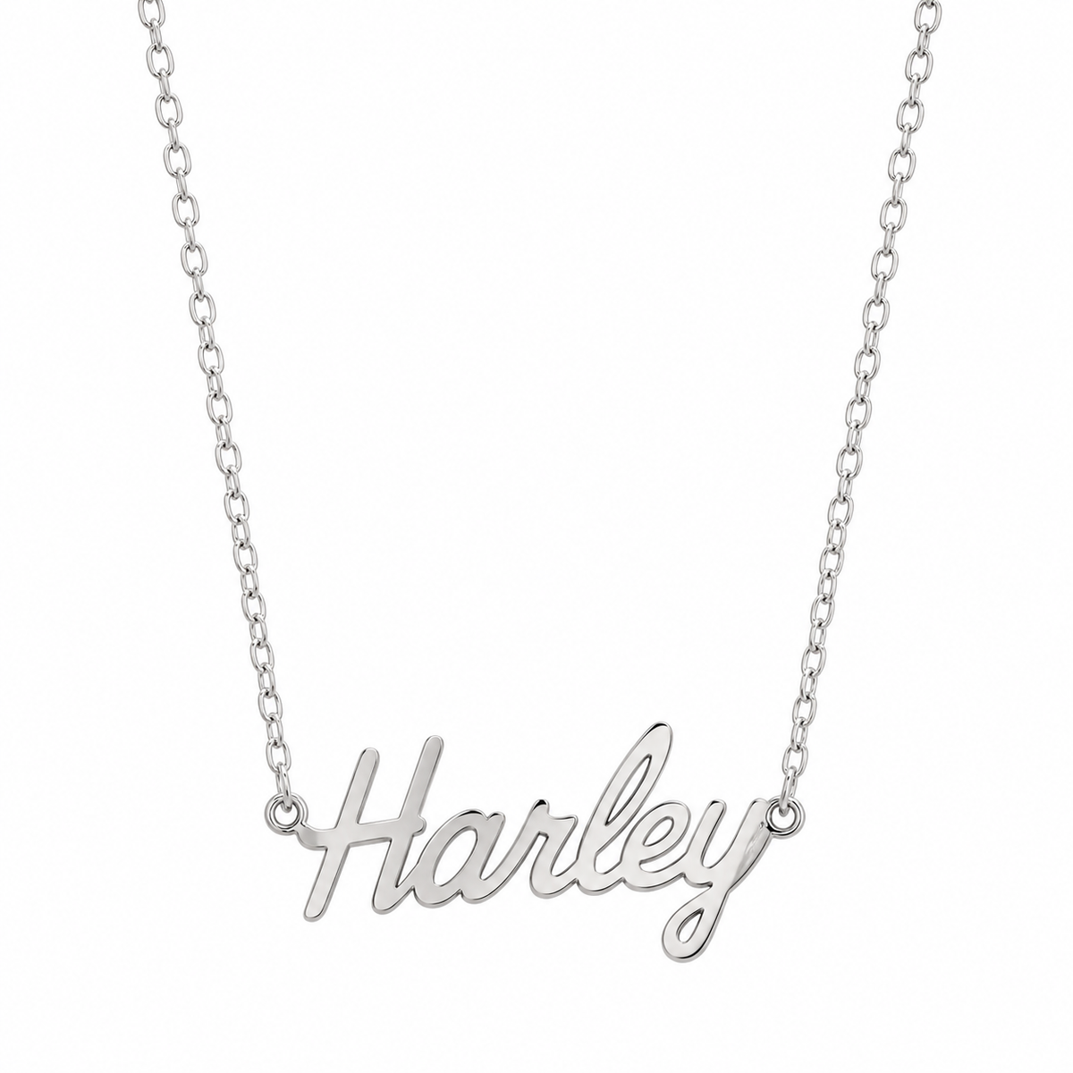 Harley-Davidson Womens 16In Sterling Silver And 0.28 Ct Weight Lab Grown Diamond Harley Cursive Script Pendant Necklace