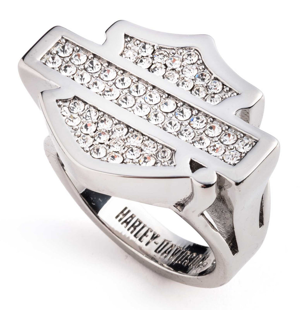 Harley-Davidson ® Women's Paved Crystal Bar & Shield Logo Ring, Sterling Silver