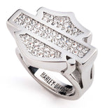 HARLEY-DAVIDSON® Women's Paved Crystal Bar & Shield Logo Ring, Sterling Silver