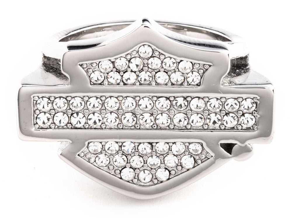 HARLEY-DAVIDSON® Women's Paved Crystal Bar & Shield Logo Ring, Sterling Silver