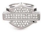 HARLEY-DAVIDSON® Women's Paved Crystal Bar & Shield Logo Ring, Sterling Silver