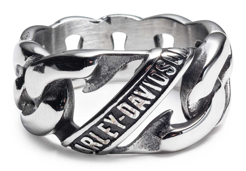 Harley-Davidson ® Men's Banner Club Link Band Ring, Brass Hematite Finish
