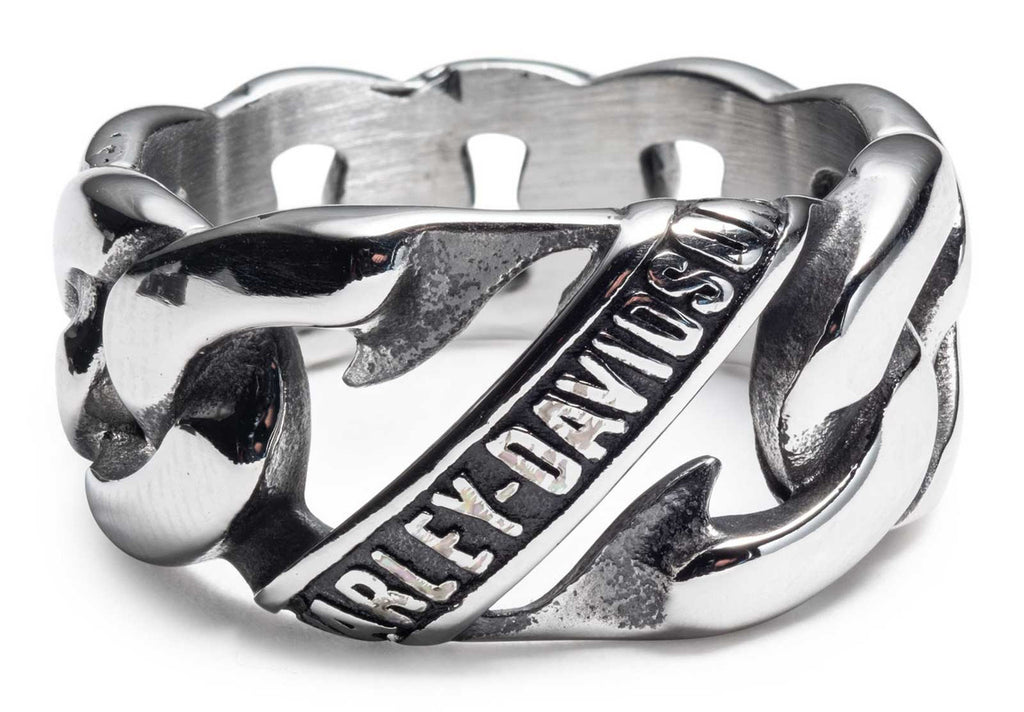 Harley-Davidson ® Men's Banner Club Link Band Ring, Brass Hematite Finish